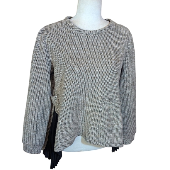 THML Tweed Nubby Knit Black/ Cream  Boxy Pleated Godet Black Sides Sz M - Picture 5 of 8